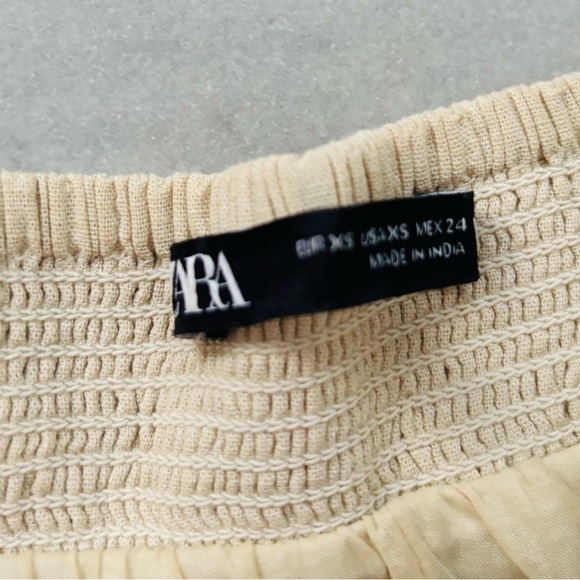 ZARA WOMEN SIZE XS LINEN BLEND MIDI DRESS STRAPLESS IVORY WITH POCKETS - Picture 11 of 11